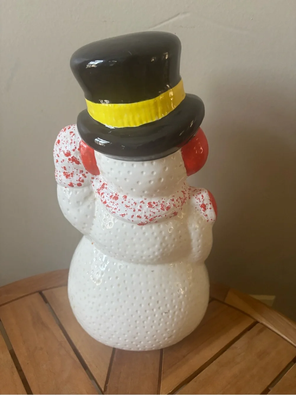 Vintage Snowman Candy Cane Ceramic Sugar Mold Figurine 12”x6” Hand Painted MCM